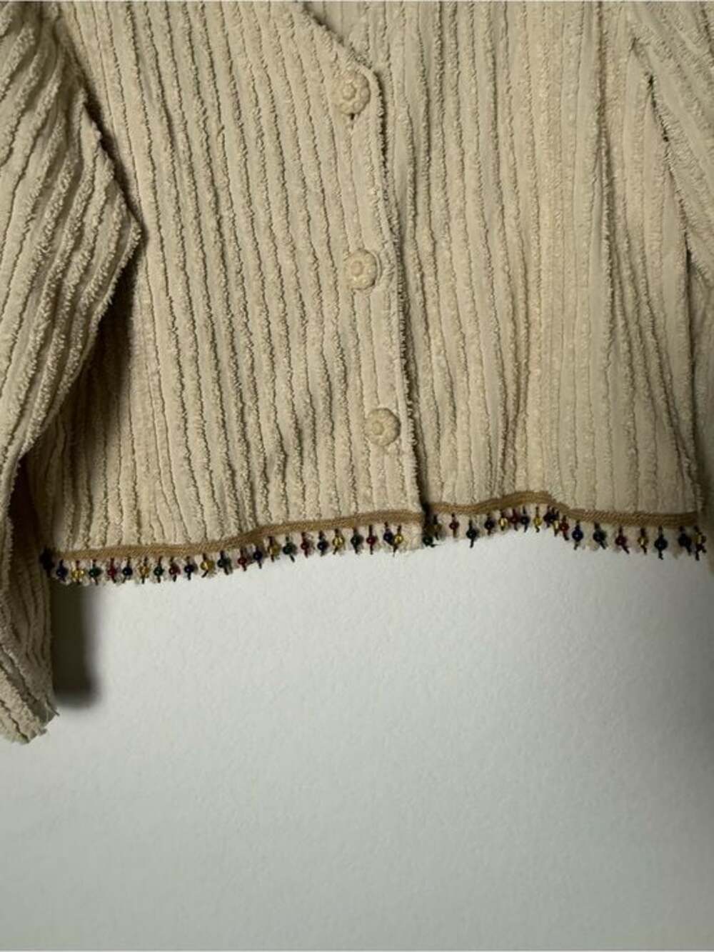 Vintage Cover Charge Cream Button Down Cardigan w/ Beaded Hem XL 100% Cotton - Picture 4 of 7